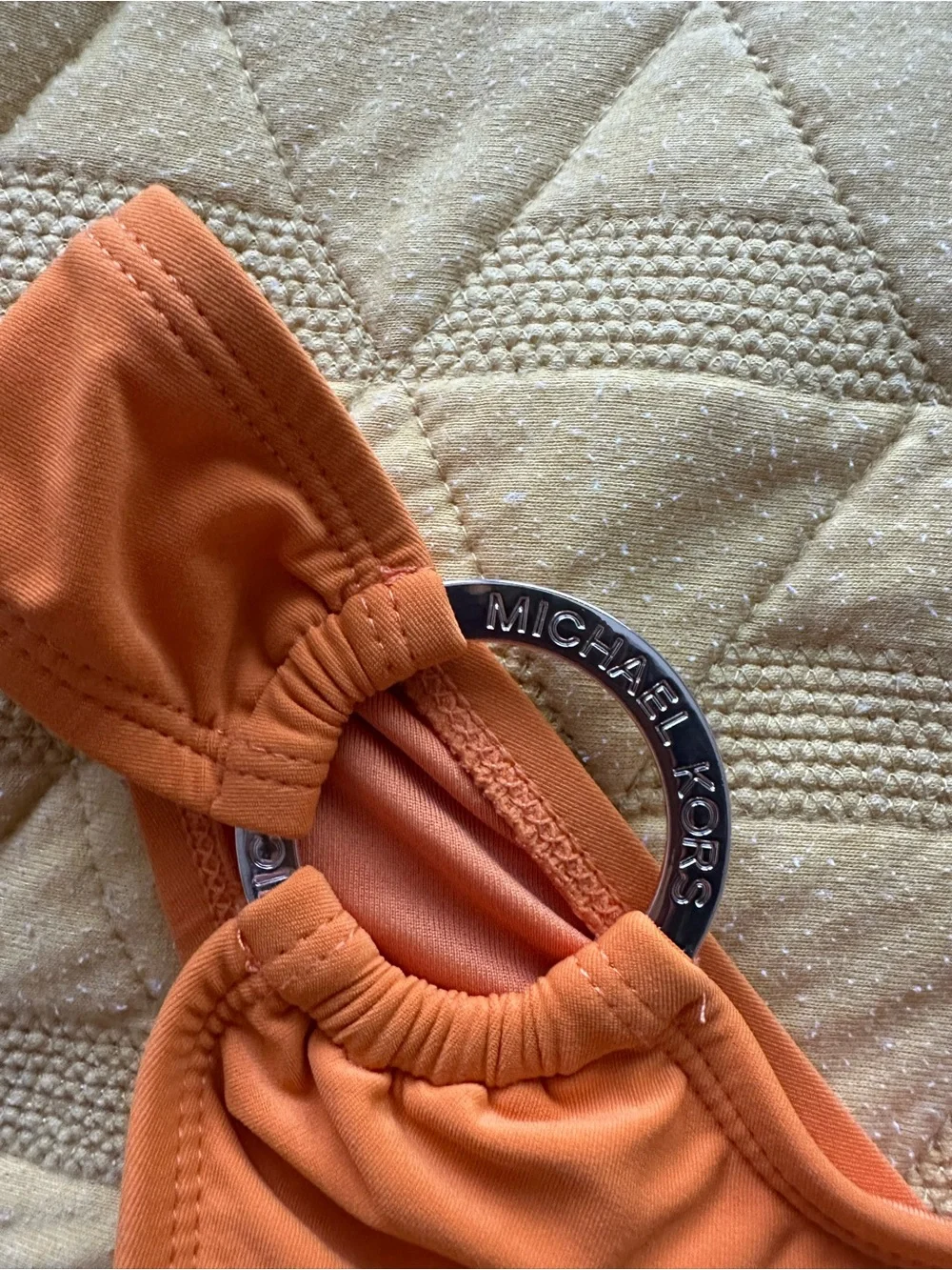 Michael Kors Orange One-Shoulder Swimsuit with Ring Accent